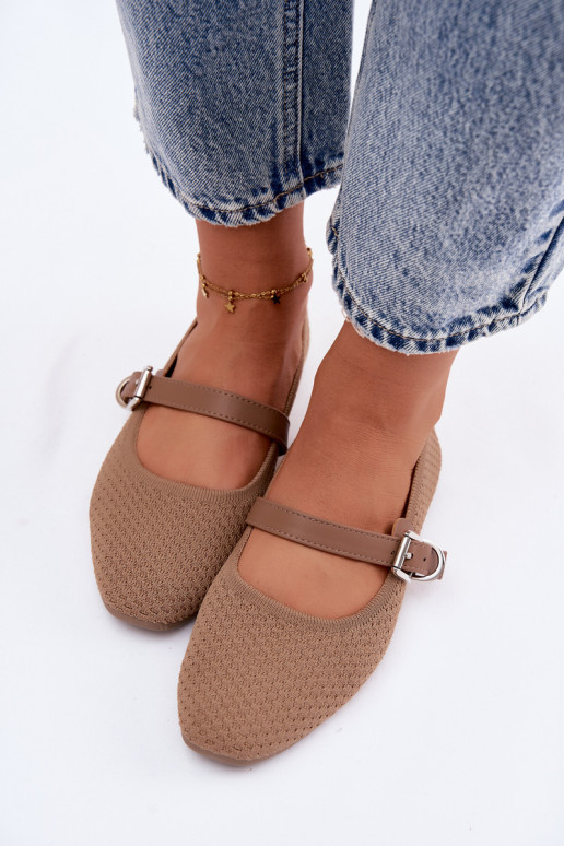 Kangast ballerinad rihmade ja pandlitega khaki Jelisa
