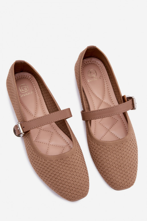 Kangast ballerinad rihmade ja pandlitega khaki Jelisa