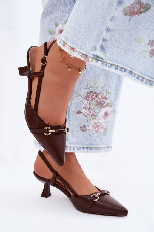 Pealistesandaalid kõrge jämeda kontsaga Ze Szpiczastymi Noskami pruunid värvi Felessa