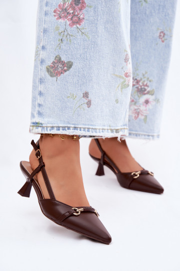 Pealistesandaalid kõrge jämeda kontsaga Ze Szpiczastymi Noskami pruunid värvi Felessa 2