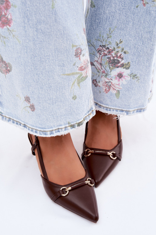 Pealistesandaalid kõrge jämeda kontsaga Ze Szpiczastymi Noskami pruunid värvi Felessa