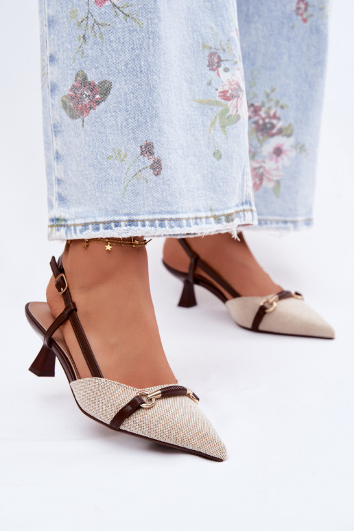 Pealistesandaalid kõrge jämeda kontsaga Ze Szpiczastymi Noskami pruunid värvi-beeži värvi Felessa