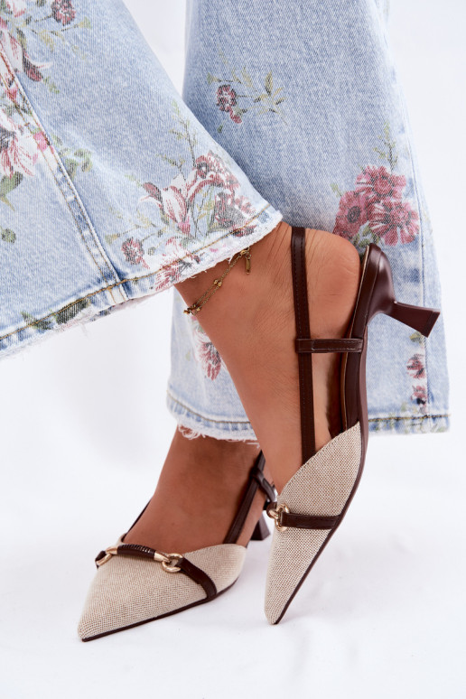 Pealistesandaalid kõrge jämeda kontsaga Ze Szpiczastymi Noskami pruunid värvi-beeži värvi Felessa