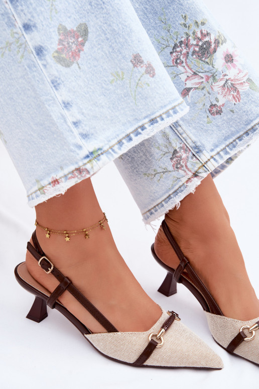 Pealistesandaalid kõrge jämeda kontsaga Ze Szpiczastymi Noskami pruunid värvi-beeži värvi Felessa