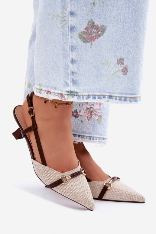 Pealistesandaalid kõrge jämeda kontsaga Ze Szpiczastymi Noskami pruunid värvi-beeži värvi Felessa