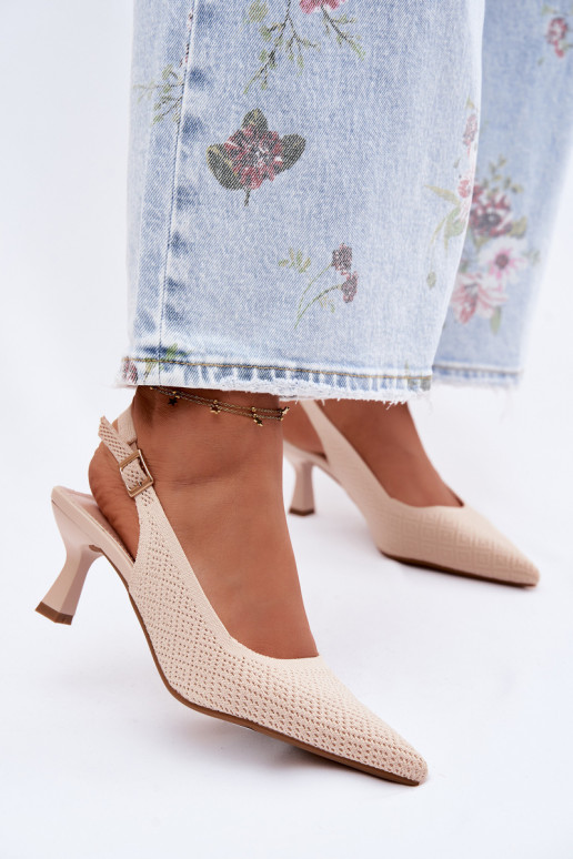 Riidest Elegantsed kõrge kontsaga sandaalid beeži värvi Delessa