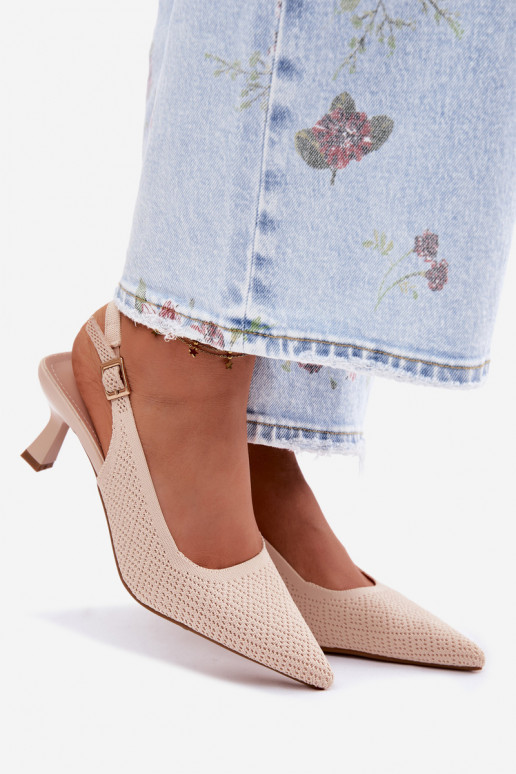 Riidest Elegantsed kõrge kontsaga sandaalid beeži värvi Delessa