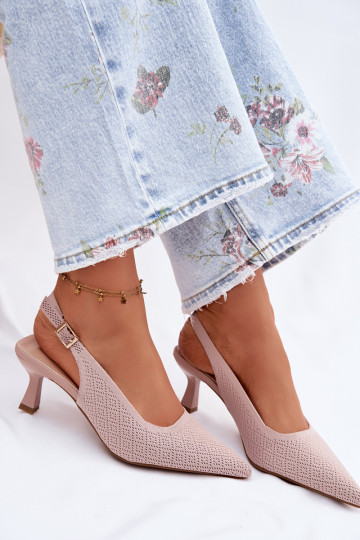 Riidest Elegantsed kõrge kontsaga sandaalid tumeroosad värvi Delessa