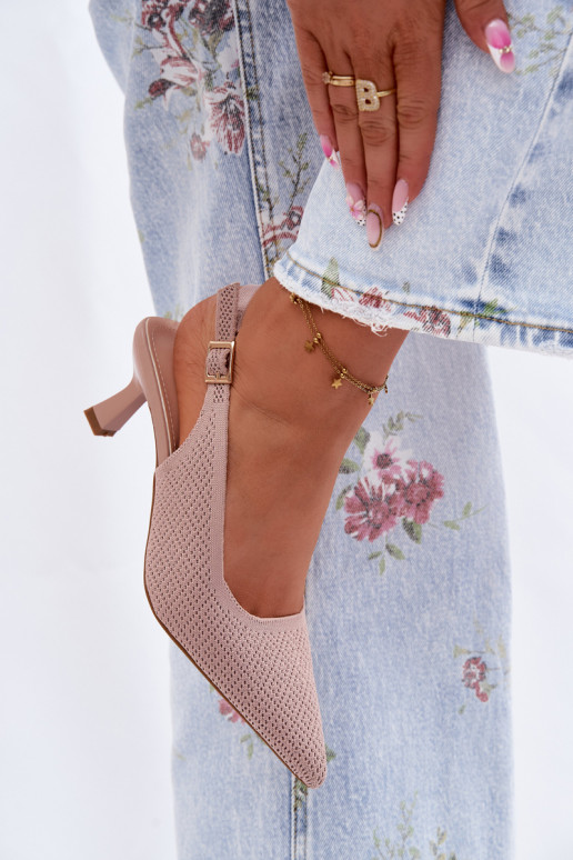 Riidest Elegantsed kõrge kontsaga sandaalid tumeroosad värvi Delessa