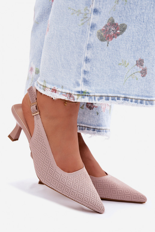 Riidest Elegantsed kõrge kontsaga sandaalid tumeroosad värvi Delessa