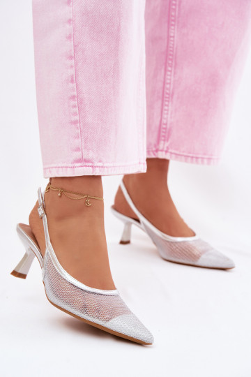 Võrk sandaalid Peal Smukłym Obcasie Hõbedat värvi Calora 2