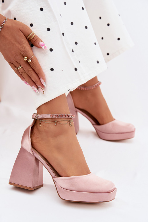 sandaalid kõrge jämeda kontsagaSatynosisseym INykończeniem Szampańskie Calistae