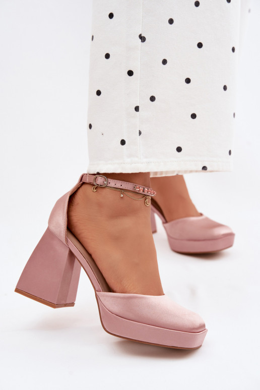 sandaalid kõrge jämeda kontsagaSatynosisseym INykończeniem Szampańskie Calistae