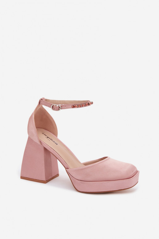 sandaalid kõrge jämeda kontsagaSatynosisseym INykończeniem Szampańskie Calistae