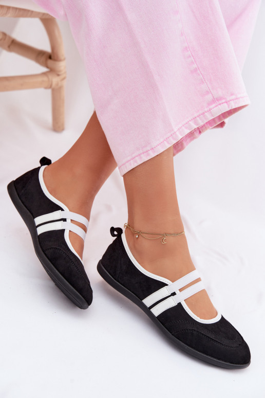 Mustad sportlikud ballerinad elastsete rihmadega Donatella