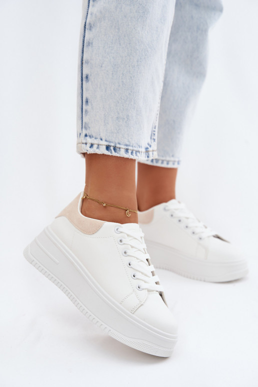 Sneakers tüüpi jalanõud Pealiste omad platvormigaImitacji Skóry Valget-beeži värvi Calinae