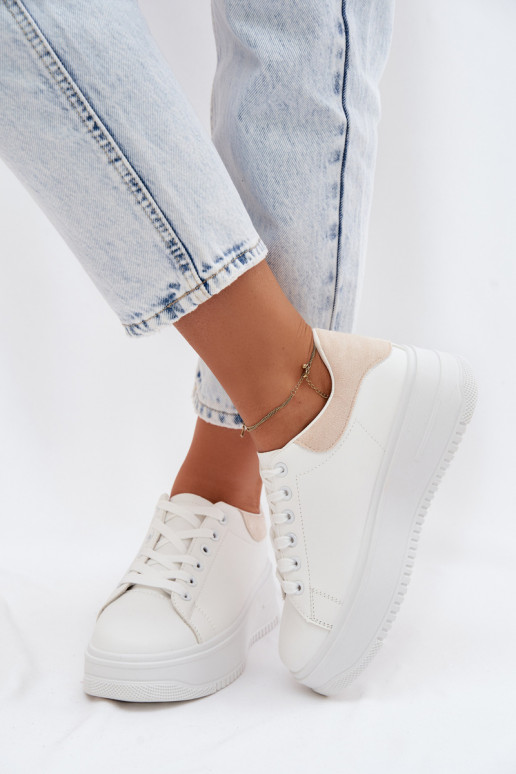 Sneakers tüüpi jalanõud Pealiste omad platvormigaImitacji Skóry Valget-beeži värvi Calinae