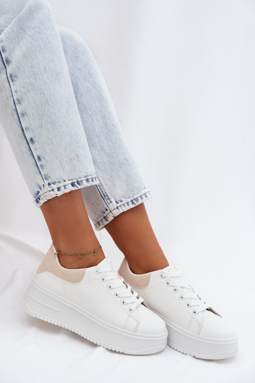 Sneakers tüüpi jalanõud Pealiste omad platvormigaImitacji Skóry Valget-beeži värvi Calinae