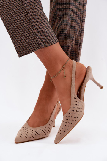 Ažuursed sandaalid Pealiste omad kõrge jämeda kontsagaImitacji seemisnakhsedu beeži värvi Torielle 2