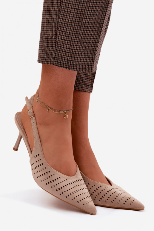 Ažuursed sandaalid Pealiste omad kõrge jämeda kontsagaImitacji seemisnakhsedu beeži värvi Torielle