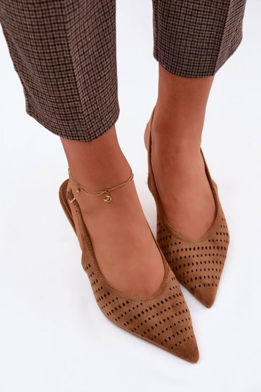 Ažuursed sandaalid Pealiste omad kõrge jämeda kontsagaImitacji seemisnakhsedu pruunid värvi Torielle