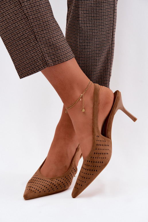 Ažuursed sandaalid Pealiste omad kõrge jämeda kontsagaImitacji seemisnakhsedu pruunid värvi Torielle