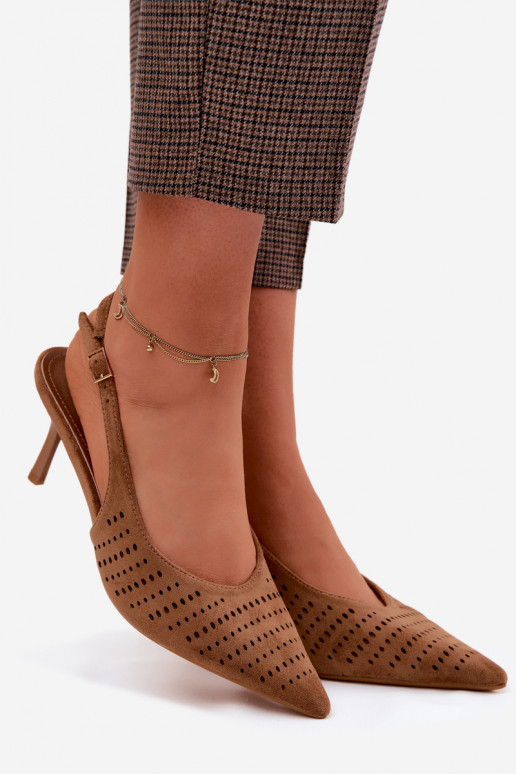 Ažuursed sandaalid Pealiste omad kõrge jämeda kontsagaImitacji seemisnakhsedu pruunid värvi Torielle