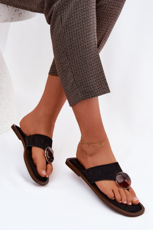 sileda tallaga Plätud moodsad varbavahe-sandaalid Pealiste omad kaunistustega Eco Suedeosissee msuud Selvessa