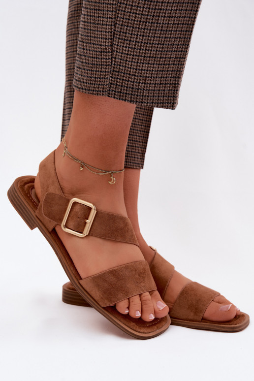 Pealistesandaalid laiade nööridega Kuldse pandlaga pruunid värvi Verissea