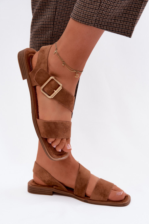 Pealistesandaalid laiade nööridega Kuldse pandlaga pruunid värvi Verissea