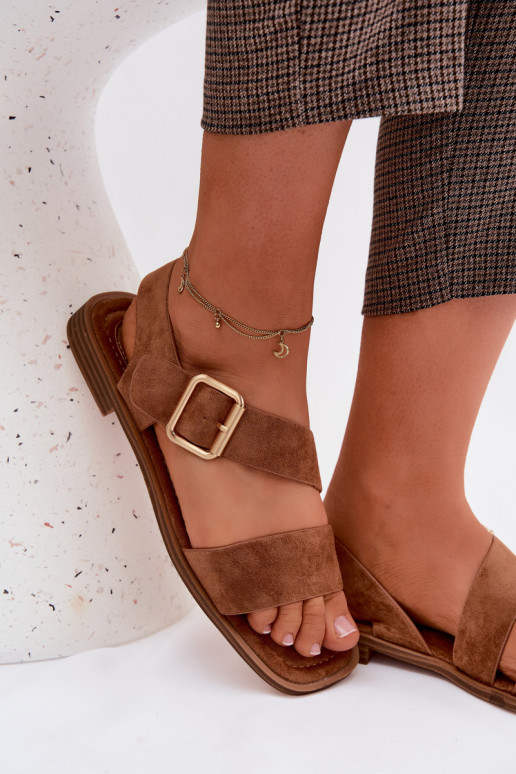 Pealistesandaalid laiade nööridega Kuldse pandlaga pruunid värvi Verissea