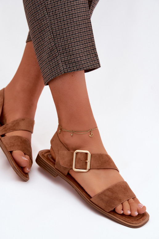 Pealistesandaalid laiade nööridega Kuldse pandlaga pruunid värvi Verissea