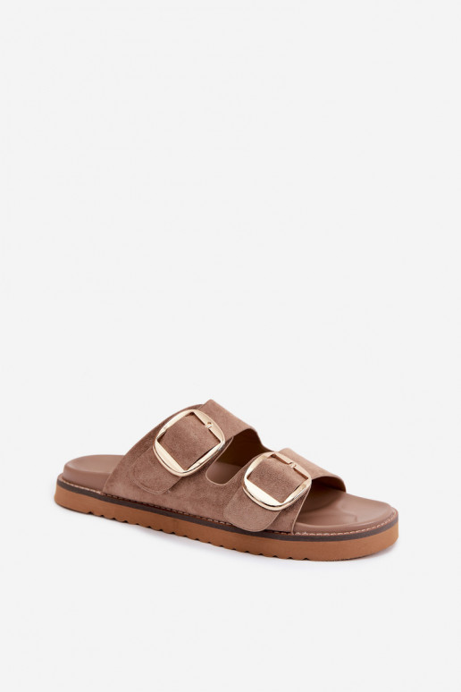 Kuldne naiste sussid faux suede pandlaga khaki Averia