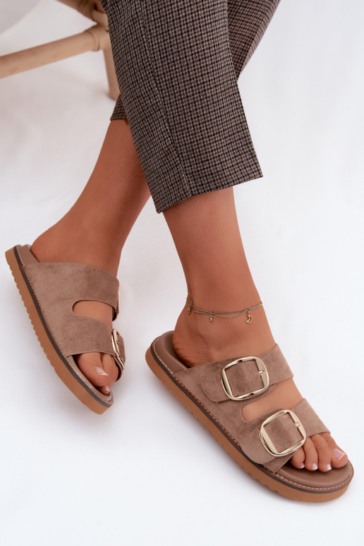 Kuldne naiste sussid faux suede pandlaga khaki Averia