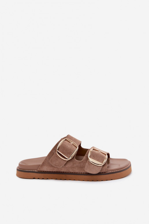 Kuldne naiste sussid faux suede pandlaga khaki Averia