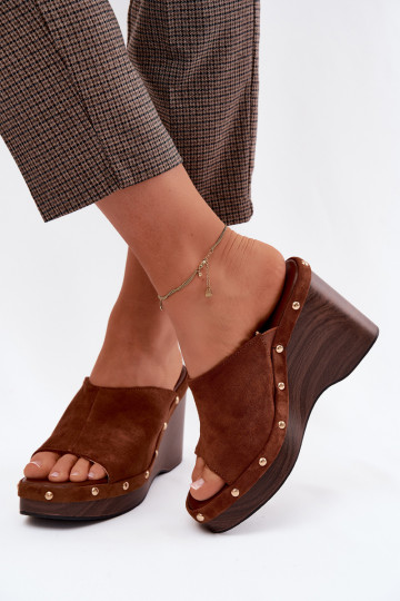 naiste plätud platvormigaImitacji seemisnakhsedu Kuldset värvi neetidega pruunid värvi Norvia