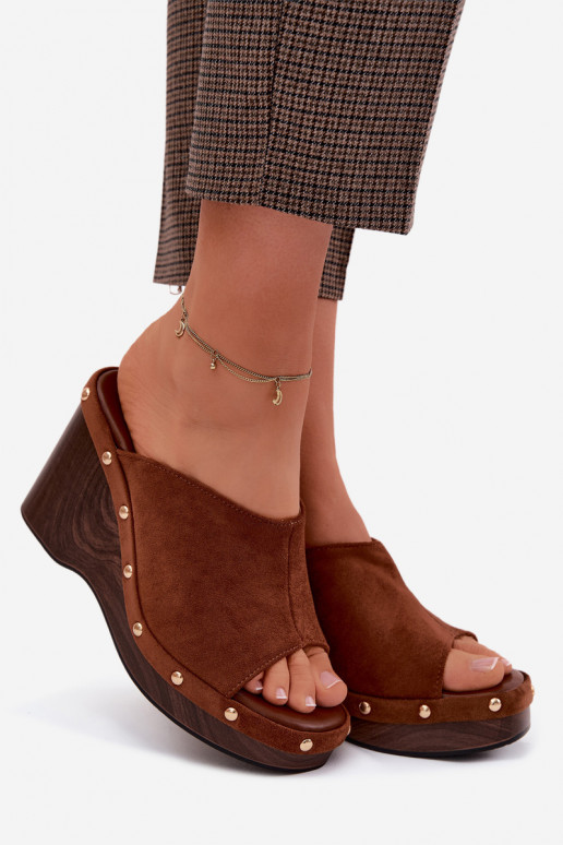 naiste plätud platvormigaImitacji seemisnakhsedu Kuldset värvi neetidega pruunid värvi Norvia