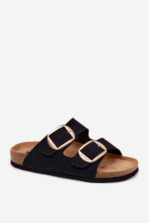 Naiste sussid korkpõhjaga ja klambritega Lee Cooper LCIN-26-35-4455L mustas värviga