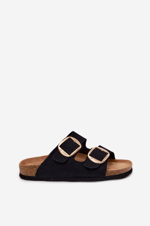 Naiste sussid korkpõhjaga ja klambritega Lee Cooper LCIN-26-35-4455L mustas värviga