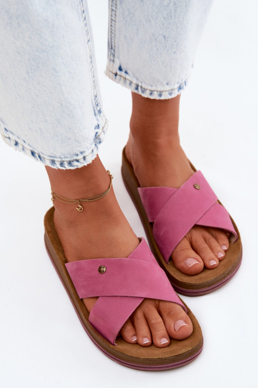 Pealhk naiste seemisnahksed sussid Sellel onciejka P7504-15 Tumeroosad värvi