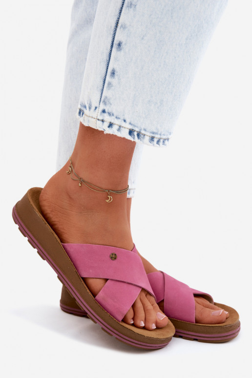 Pealhk naiste seemisnahksed sussid Sellel onciejka P7504-15 Tumeroosad värvi