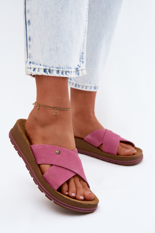 Pealhk naiste seemisnahksed sussid Sellel onciejka P7504-15 Tumeroosad värvi