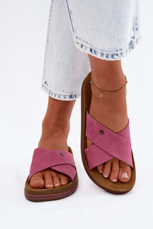 Pealhk naiste seemisnahksed sussid Sellel onciejka P7504-15 Tumeroosad värvi