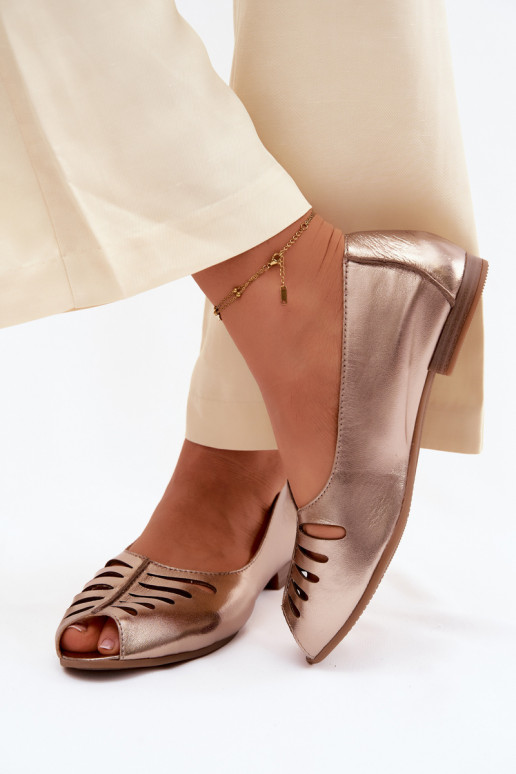 Ažuursed baleriinadPealturalnej Skóry Sellel onciejka P7541-32 Kuldset värvi