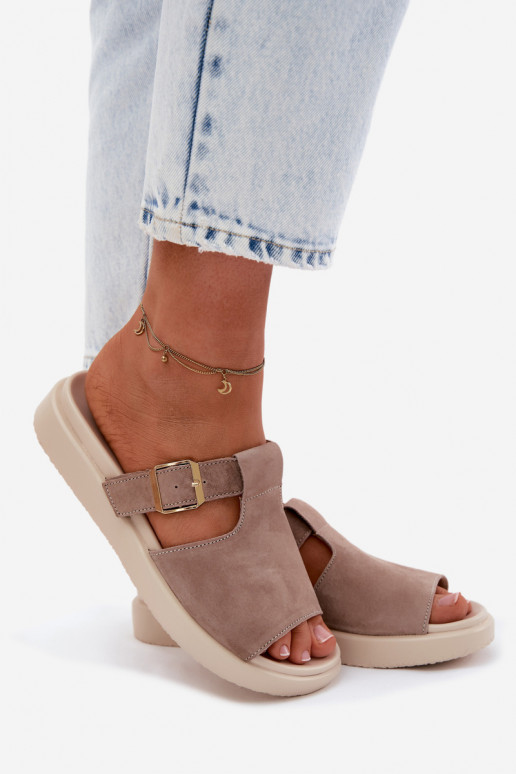 naiste seemisnahksed sussid platvormiga Kuldse pandlaga beeži värvi Zemela