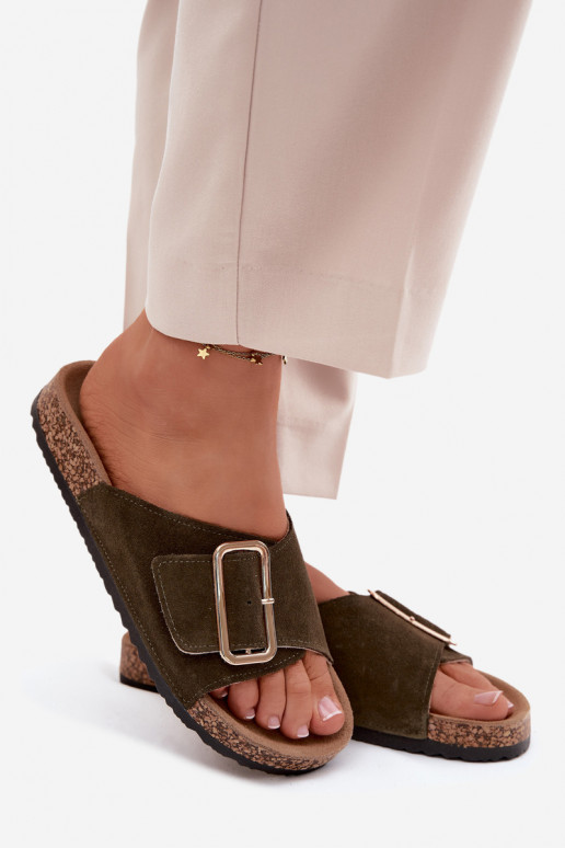 Pealhk naiste seemisnahksed sussid neetide ja pandlaga khakivärvi Beryl