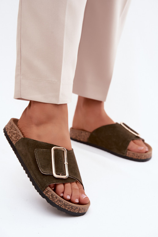 Pealhk naiste seemisnahksed sussid neetide ja pandlaga khakivärvi Beryl