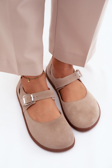 Pealhk Seemisnahast baleriinad Barefoot rihmadega Zazoo N1319 beeži värvi