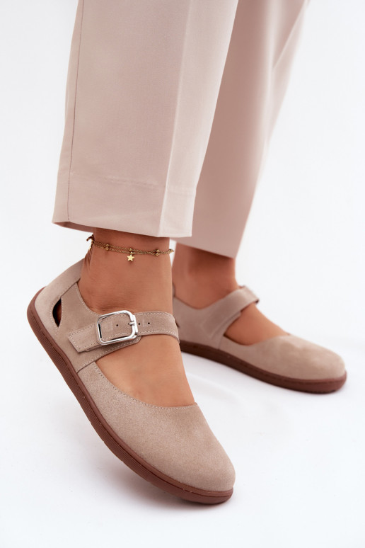 Pealhk Seemisnahast baleriinad Barefoot rihmadega Zazoo N1319 beeži värvi