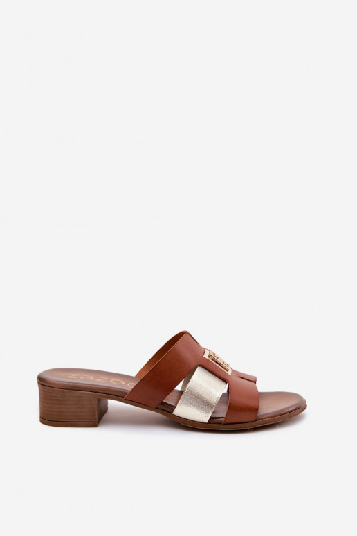 Plätud naturaalsest nahast Pealiste omad kõrge jämeda kontsaga Zazoo 40517 pruunid värvi